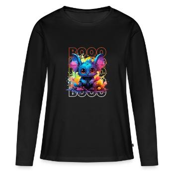 Chibi Flap & Booo! Playful Bat Tee! - Women's Premium Organic Long Sleeve Shirt - black - Front - Julia (174cm)