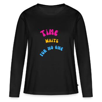 Time - Women's Premium Organic Long Sleeve Shirt - black - Front - Julia (174cm)