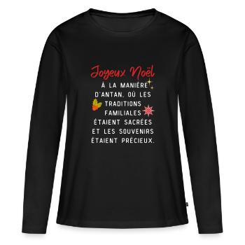 Joyeux Noël à la manière d antan - T-shirt manches longues Premium bio Femme - noir - Devant - Julia (174cm)