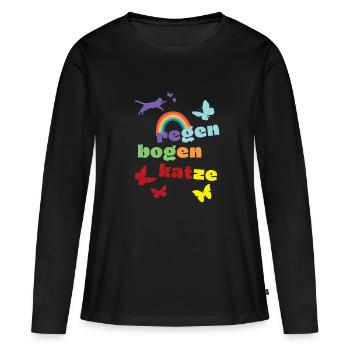 Chat arc-en-ciel - chemise de deuil - perte - T-shirt manches longues Premium bio Femme - noir - Devant - Julia (174cm)