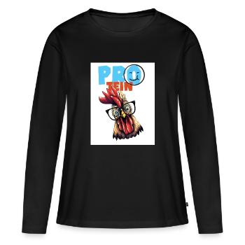 Protéine. Protéine. Poulet. Volaille. - T-shirt manches longues Premium bio Femme - noir - Devant - Julia (174cm)