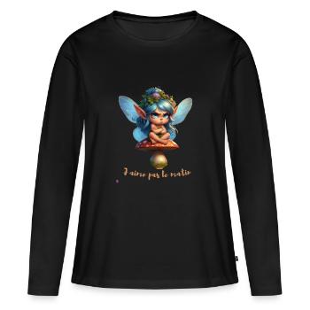 J aime pas le matin - T-shirt manches longues Premium bio Femme - noir - Devant - Julia (174cm)