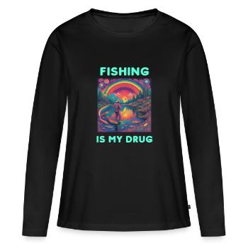 La pêche est ma drogue - T-shirt manches longues Premium bio Femme - noir - Devant - Julia (174cm)