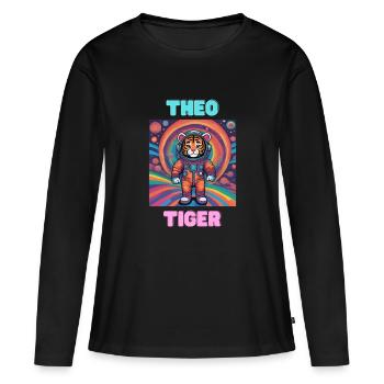 Théo Tigre - T-shirt manches longues Premium bio Femme - noir - Devant - Julia (174cm)