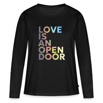 LOVE IS AN OPEN DOOR - Frauen Premium Bio Langarmshirt - Schwarz - Vorne - Julia (174cm)