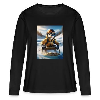 Eine Echse bei einer Schlittenfahrt - Frauen Premium Bio Langarmshirt - Schwarz - Vorne - Julia (174cm)