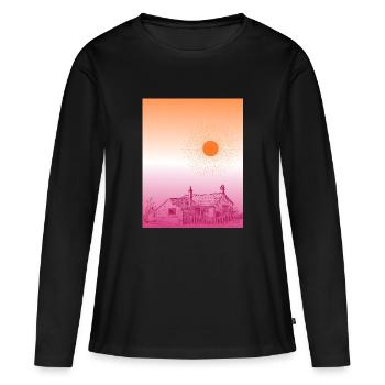 Indices subtils WLW Sunrise Cottagecore Flag Design - T-shirt manches longues Premium bio Femme - noir - Devant - Julia (174cm)
