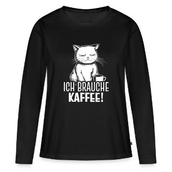 Ich brauche Kaffee! Kawaii - Katze - Frauen Premium Bio Langarmshirt - Schwarz - Vorne - Julia (174cm)