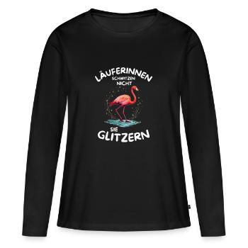 Läuferinnen schwitzen nicht sie glitzern Flamingo - Frauen Premium Bio Langarmshirt - Schwarz - Vorne - Julia (174cm)