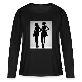 Silhouetten von zwei Personen in Kleidern - Frauen Premium Bio Langarmshirt - Schwarz - Vorne - Julia (174cm)