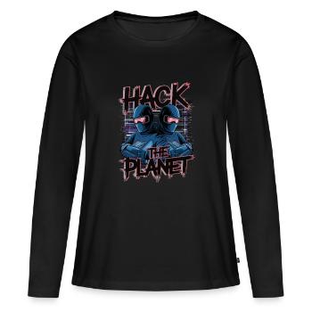 Retro Cyber Hackers – Hack The Planet Glitch Art - Frauen Premium Bio Langarmshirt - Schwarz - Vorne - Julia (174cm)