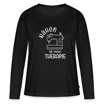 Nähen ist meine Therapie - Frauen Premium Bio Langarmshirt - Schwarz - Vorne - Julia (174cm)
