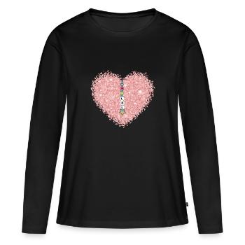Cœur rose scintillant avec pendentif Strass Girly - T-shirt manches longues Premium bio Femme - noir - Devant - Julia (174cm)