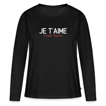 T shirt je t'aime très fort. Cadeau amour - T-shirt manches longues Premium bio Femme - noir - Devant - Julia (174cm)