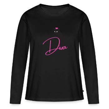 Diva Cat with crown pink - Women's Premium Organic Long Sleeve Shirt - black - Front - Julia (174cm)
