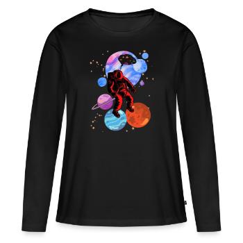 Astronaute Stencil Styles - T-shirt manches longues Premium bio Femme - noir - Devant - Julia (174cm)