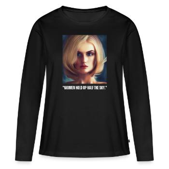 Women Hold Up Half The Sky - Women's Premium Organic Long Sleeve Shirt - black - Front - Julia (174cm)