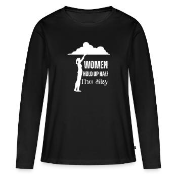 Les femmes tiennent la moitié du design blanc ciel - T-shirt manches longues Premium bio Femme - noir - Devant - Julia (174cm)