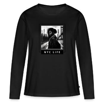 NYC Life Edition: Manhattan Skyline - T-shirt manches longues Premium bio Femme - noir - Devant - Julia (174cm)