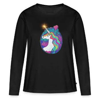Emblème Licorne - T-shirt manches longues Premium bio Femme - noir - Devant - Julia (174cm)