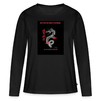 Black Red Handdrawn Dragon Streetwear T Shirt - T-shirt manches longues Premium bio Femme - noir - Devant - Julia (174cm)