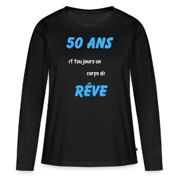 45 ans et toujours un corps de rêve 3 - T-shirt manches longues Premium bio Femme - noir - Devant - Julia (174cm)