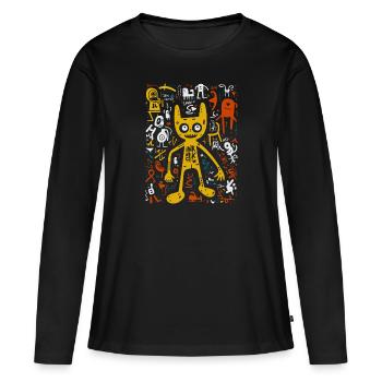Street Art Whiskers: Halloween Graffiti Cat Tee - T-shirt manches longues Premium bio Femme - noir - Devant - Julia (174cm)