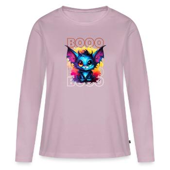 Chibi Swoop & Booo! T-shirt flottant de nuit ! - T-shirt manches longues Premium bio Femme - rose poudré - Devant - Julia (174cm)