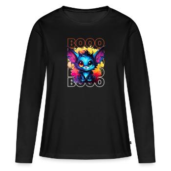 Chibi Swoop & Booo! Nächtliches Flatter-T-Shirt! - Frauen Premium Bio Langarmshirt - Schwarz - Vorne - Julia (174cm)