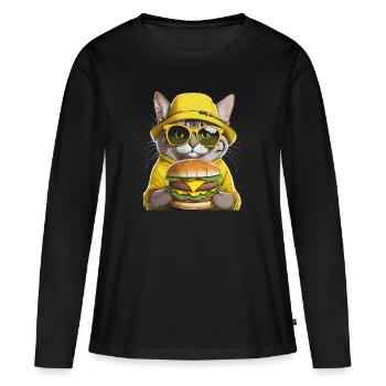 chat au chapeau jaune - T-shirt manches longues Premium bio Femme - noir - Devant - Julia (174cm)