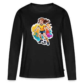 Fußballerin / Sport / Fußballplatz / Verein / FC - Frauen Premium Bio Langarmshirt - Schwarz - Vorne - Julia (174cm)