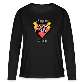 Super Mom - pink badge with lightning bolts - Women's Premium Organic Long Sleeve Shirt - black - Front - Julia (174cm)