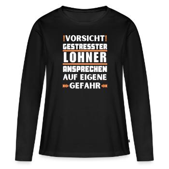 Gestresster Lohner nicht ansprechen! - Frauen Premium Bio Langarmshirt - Schwarz - Vorne - Julia (174cm)