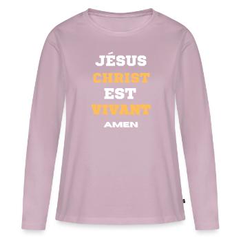 JESUS IS ALIVE - Women's Premium Organic Long Sleeve Shirt - dusky pink - Front - Julia (174cm)