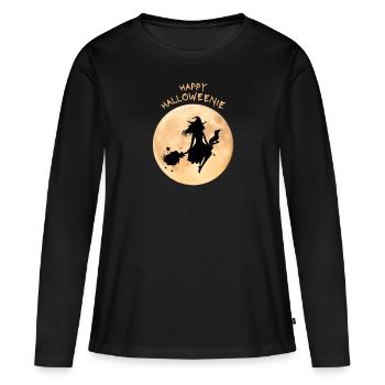 Dackelmotiv Halloweenie Hexe mit Dackel auf Besen - Frauen Premium Bio Langarmshirt - Schwarz - Vorne - Julia (174cm)