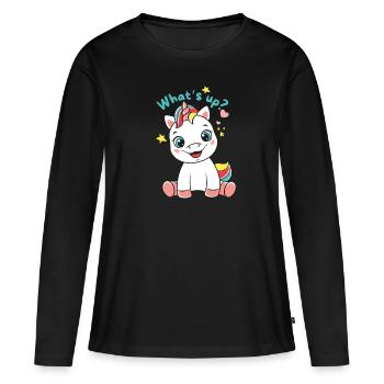 Unicorn - Quoi de neuf ? - T-shirt manches longues Premium bio Femme - noir - Devant - Julia (174cm)