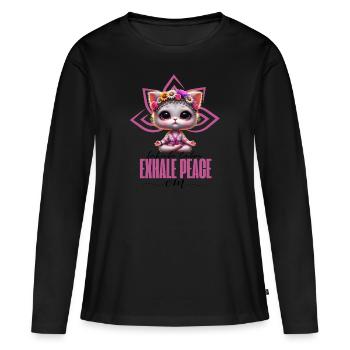 InhaleCalmExhalePeace - Frauen Premium Bio Langarmshirt - Schwarz - Vorne - Julia (174cm)
