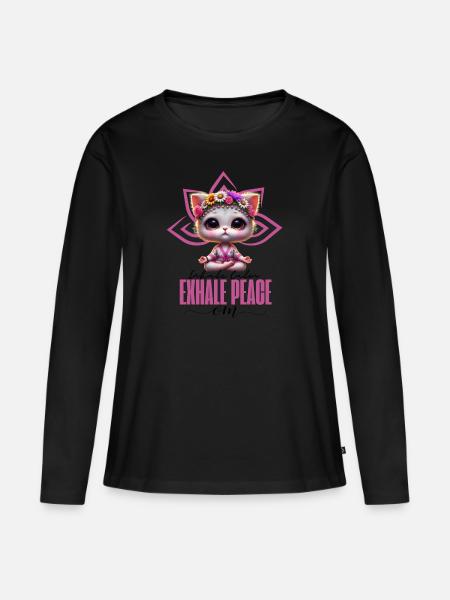 InhaleCalmExhalePeace - Frauen Premium Bio Langarmshirt - Schwarz