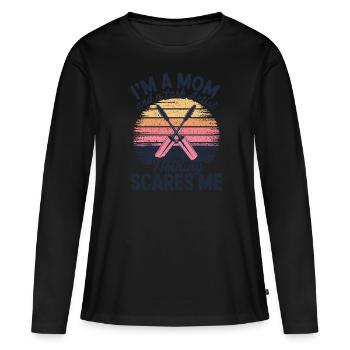Maman qui a l’œil pour la beauté - T-shirt manches longues Premium bio Femme - noir - Devant - Julia (174cm)