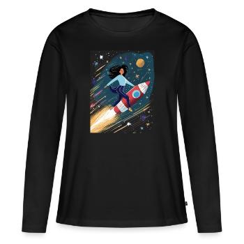 Vol de fusée - T-shirt manches longues Premium bio Femme - noir - Devant - Julia (174cm)