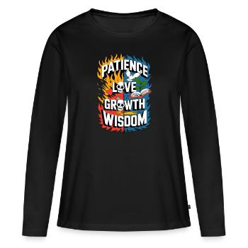 Patience, Amour, Croissance et Sagesse - Dualité Feu - T-shirt manches longues Premium bio Femme - noir - Devant - Julia (174cm)