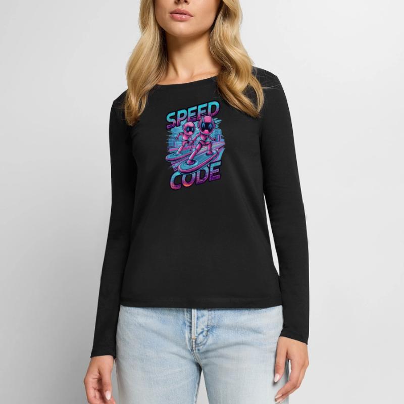 Speed Code Cyberpunk Robot Surfing Tech Art Women's Premium Organic Long Sleeve Shirt