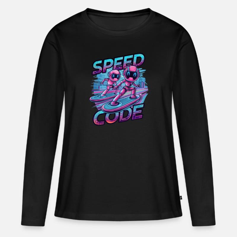 Speed Code Cyberpunk Robot Surfing Tech Art - Women's Premium Organic Long Sleeve Shirt - black