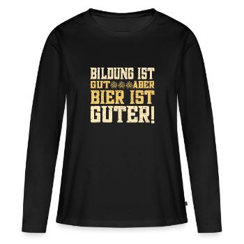 L’éducation c’est bien, mais la bière c’est bien, l’éducation la bière - T-shirt manches longues Premium bio Femme - noir - Devant - Julia (174cm)