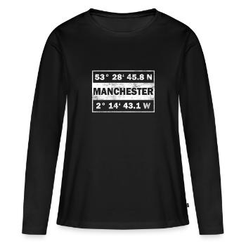 Coordonnées Manchester Ville Angleterre Manchester - T-shirt manches longues Premium bio Femme - noir - Devant - Julia (174cm)
