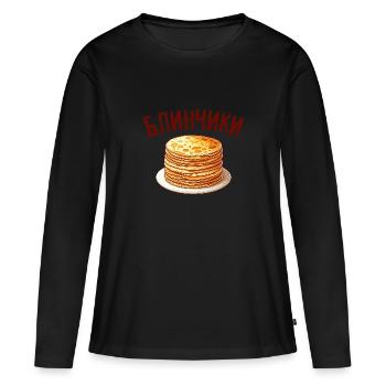 Blini Crêpes Russes Crêpes Russes - T-shirt manches longues Premium bio Femme - noir - Devant - Julia (174cm)