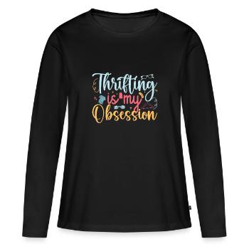 La friperie est mon obsession : la friperie - T-shirt manches longues Premium bio Femme - noir - Devant - Julia (174cm)