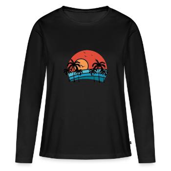 Palmiers / plage / coucher de soleil / fête sur la plage - T-shirt manches longues Premium bio Femme - noir - Devant - Julia (174cm)
