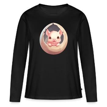 Schwein in Eierschale - Charmantes Tierdesign - Frauen Premium Bio Langarmshirt - Schwarz - Vorne - Julia (174cm)