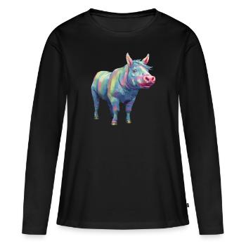 Schwein und Pferd - Regenbogen Moderne Kunst - Frauen Premium Bio Langarmshirt - Schwarz - Vorne - Julia (174cm)